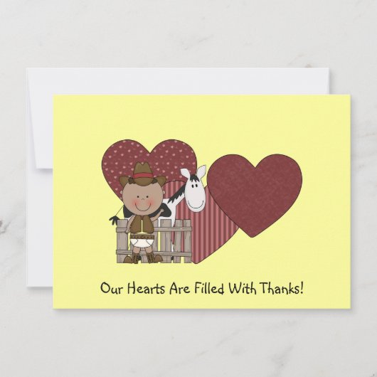 Niedlicher Baby-Jungen-Pferdepony-Western danken Dankeskarte (Vorderseite)