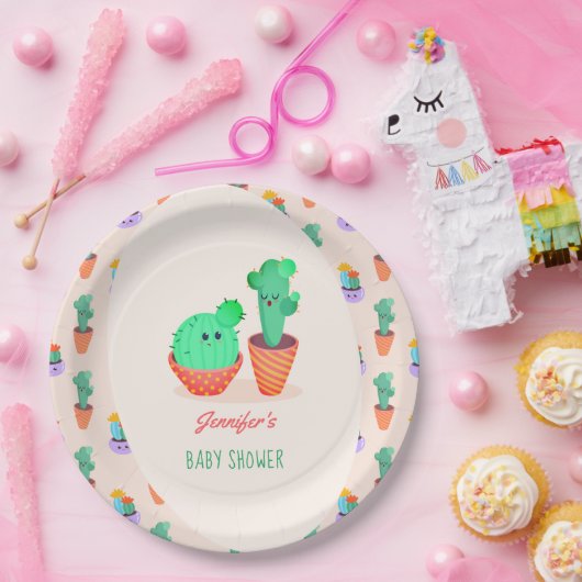 Niedlicher Baby-Kaktus und Mama-Kinderdusche Pappteller (Party)