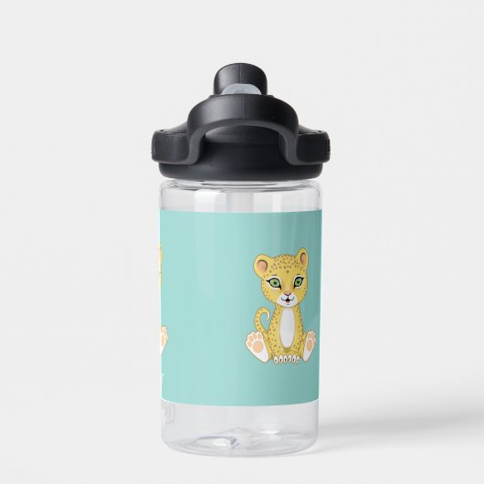 Niedlicher Baby Leopard auf Light Blue Trinkflasche (Rückseite)