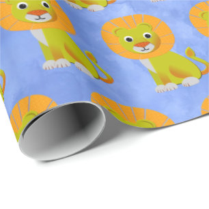 Niedlicher Baby-Löwe Vintage-Druckmuster Blau Geschenkpapier