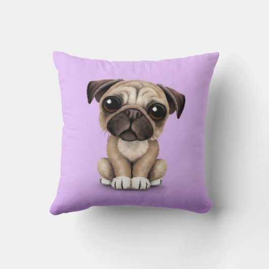 Niedlicher Baby-Mops-Welpen-Hund auf Lila Kissen (Rückseite)