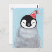 Niedlicher Baby-Pinguin mit einem Party-Hut-Gemäld Postkarte (Vorne/Hinten)