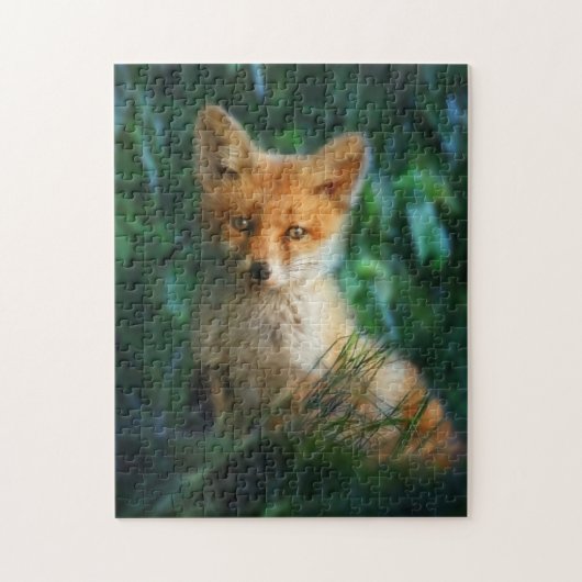 Niedlicher Baby Red Fox im Gras Puzzle (Vertikal)