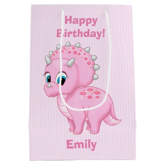 Niedlicher Baby-Rosatriceratops-Dinosaurier Mittlere Geschenktüte (Rückseite)