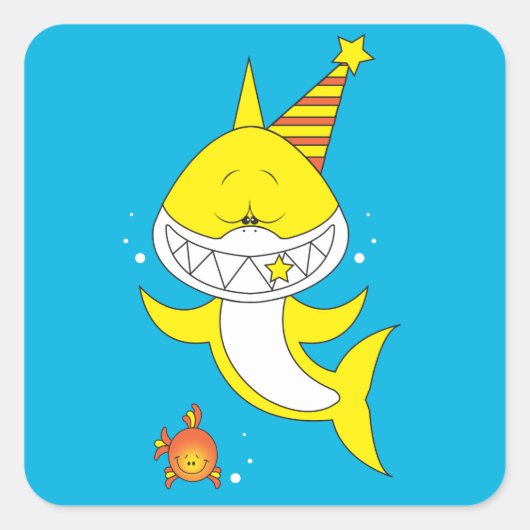 Niedlicher Baby Shark Cartoon Quadratischer Aufkleber (Vorderseite)