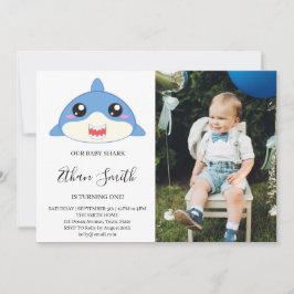 Niedlicher Baby Shark Geburtstag Foto Einladung
