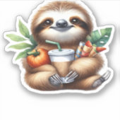 Niedlicher Baby Sloth mit Pumpkin Kaffee und Panca Aufkleber (Vorderseite)