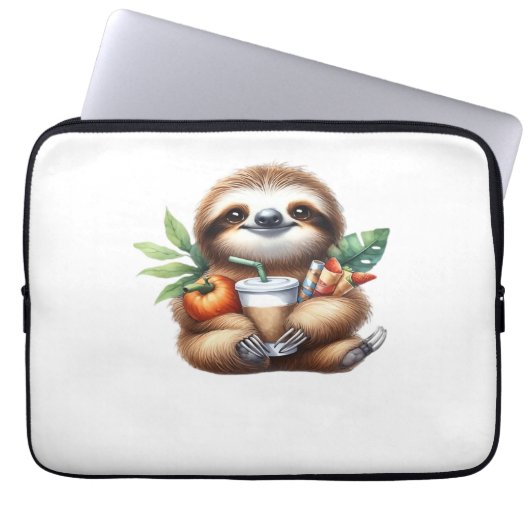 Niedlicher Baby Sloth mit Pumpkin Kaffee und Panca Laptopschutzhülle (Vorderseite)