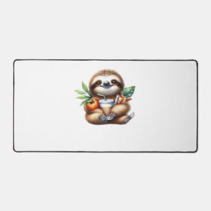 Niedlicher Baby Sloth mit Pumpkin Kaffee und Panca Schreibtischunterlage