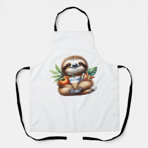 Niedlicher Baby Sloth mit Pumpkin Kaffee und Panca Schürze