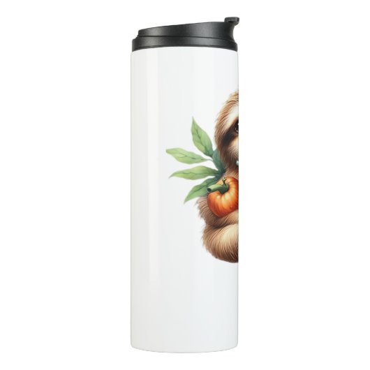 Niedlicher Baby Sloth mit Pumpkin Kaffee und Panca Thermosbecher (Nach links gedreht)