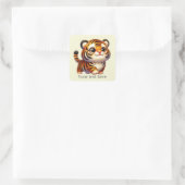 Niedlicher Baby-Tiger fügt Text Square Sticker hin (Tasche)