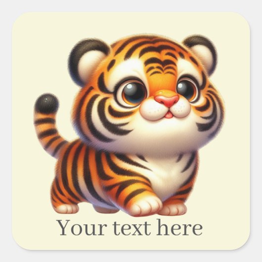 Niedlicher Baby-Tiger fügt Text Square Sticker hin (Vorderseite)
