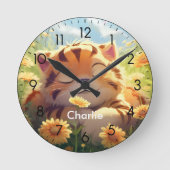 Niedlicher Baby-Tiger-individuelle Name-Kinderzimm Runde Wanduhr (Vorderseite)