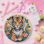 Niedlicher Baby Tiger mit Blume und Schmetterlinge Pappteller (Party)