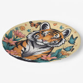 Niedlicher Baby Tiger mit Blume und Schmetterlinge Pappteller (Schrägansicht)