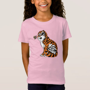 Niedlicher Baby Tiger mit Streifenschmetterling T-Shirt