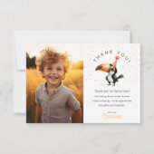 Niedlicher Baby-Toucan, fliegen über, Kindergeburt Dankeskarte (Vorderseite)