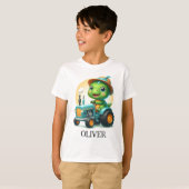 Niedlicher Baby Trex Dinosaurier Fahren mit einem T-Shirt (Vorne ganz)