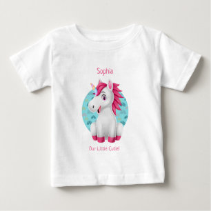 Niedlicher Baby Unicorn Cartoon, Name und Pink Baby T-shirt