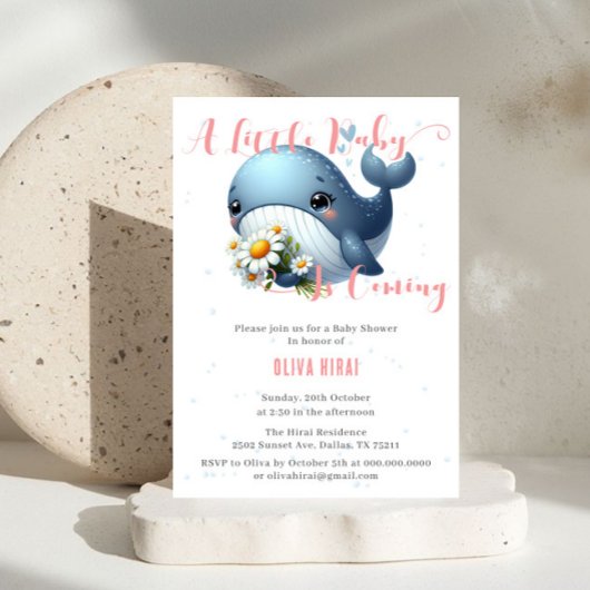 Niedlicher Baby Whale mit Daisy Baby Dusche Einlad Einladung