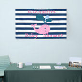 Niedlicher Baby Whale, Navy Blue Stripes Personali Banner (Messeveranstaltung)