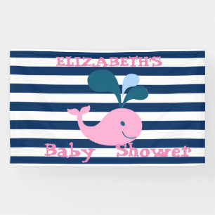 Niedlicher Baby Whale, Navy Blue Stripes Personali Banner