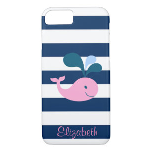 Niedlicher Baby Whale, Navy Blue Stripes Personali iPhone 8/7 Hülle