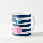 Niedlicher Baby Whale, Navy Blue Stripes Personali Kaffeetasse (VorderseiteRechts)