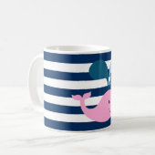 Niedlicher Baby Whale, Navy Blue Stripes Personali Kaffeetasse (Vorderseite Links)