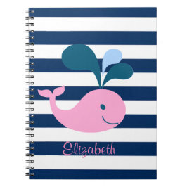 Niedlicher Baby Whale, Navy Blue Stripes Personali Notizblock