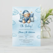 Niedlicher Babybär, der ein Buch liest Babydusche Einladung (Stehend Vorderseite)