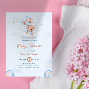 Niedlicher Babybär im Clouds Baby Shower Einladung