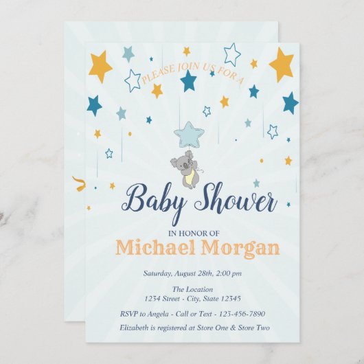 Niedlicher Babybär, Sterne Einladung (Vorne/Hinten)