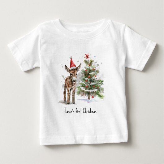 niedlicher Babydonkey und Weihnachtsbaum, kundensp Baby T-shirt (Vorderseite)