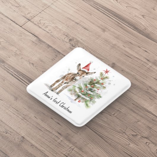 niedlicher Babydonkey und Weihnachtsbaum, kundensp Button