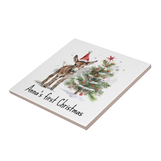 niedlicher Babydonkey und Weihnachtsbaum, kundensp Fliese (Seite)