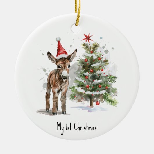 niedlicher Babydonkey und Weihnachtsbaum, kundensp Keramik Ornament (Vorne)