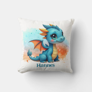 Niedlicher Babydrache blau orange - Kinder Kissen