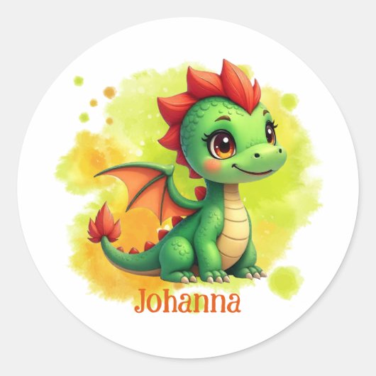 Niedlicher Babydrache grün orange - Kinder Runder Aufkleber (Vorderseite)