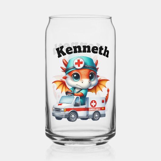 Niedlicher Babydrache im Krankenwagen Dosenglas (Vorderseite)