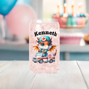 Niedlicher Babydrache im Krankenwagen Dosenglas