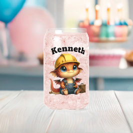 Niedlicher Babydrache in einem harten Hut mit Werk Dosenglas