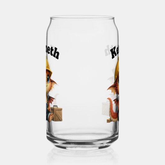 Niedlicher Babydrache in einem harten Hut mit Werk Dosenglas (Links)