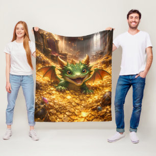 Niedlicher Babydrache und goldener Schatz Ultra-HD Fleecedecke