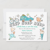 Niedlicher Babyduschentransport Einladung (Vorderseite)