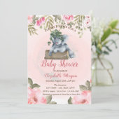 Niedlicher Babyelephant, Bloral-Baby-Dusche Einladung (Stehend Vorderseite)