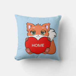 Niedlicher Babyfox auf einem hellblauen Kissen