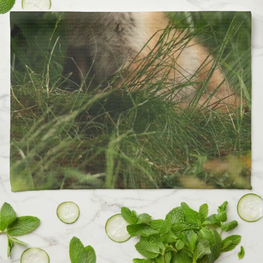 Niedlicher Babyfuchs in einem grünen Wald Geschirrtuch (Gefaltet)