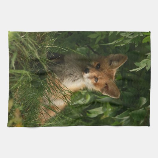 Niedlicher Babyfuchs in einem grünen Wald Geschirrtuch (Horizontal)